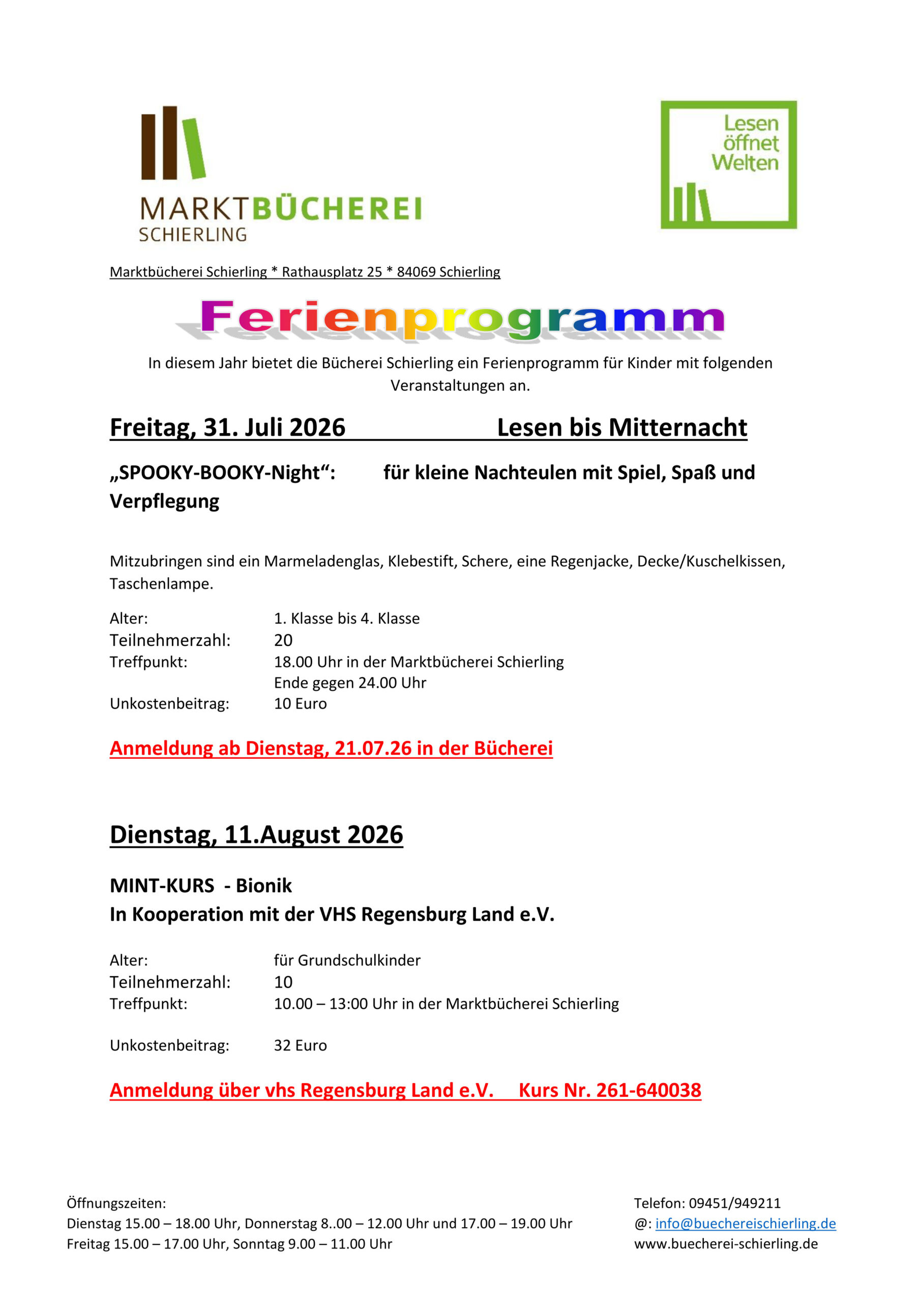 Ferienprogramm 2026